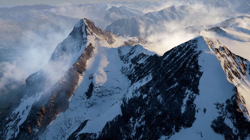 Snow-covered Mountain Peaks — White, Dramatic, Morning, 3d Render