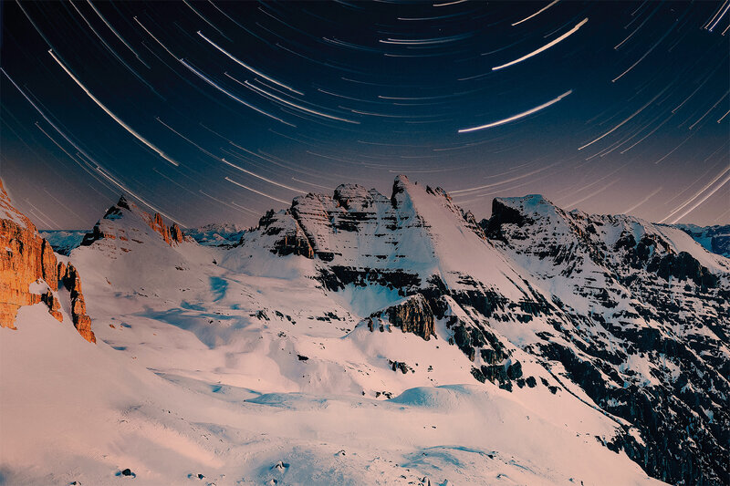 Snow-covered Mountain Peaks — White, Dramatic, Night