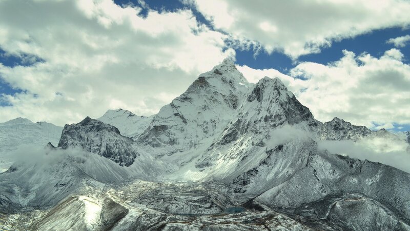 Snow-covered Mountain Peaks — White, Dramatic, Photograph, Clouds, Glacier