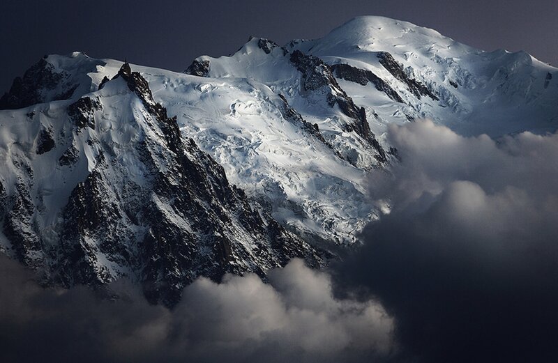 Snow-covered Mountain Peaks — White, Dramatic, Photograph, Clouds, Rocky Cliffs