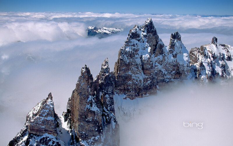 Snow-covered Mountain Peaks — White, Dramatic, Photograph, Clouds