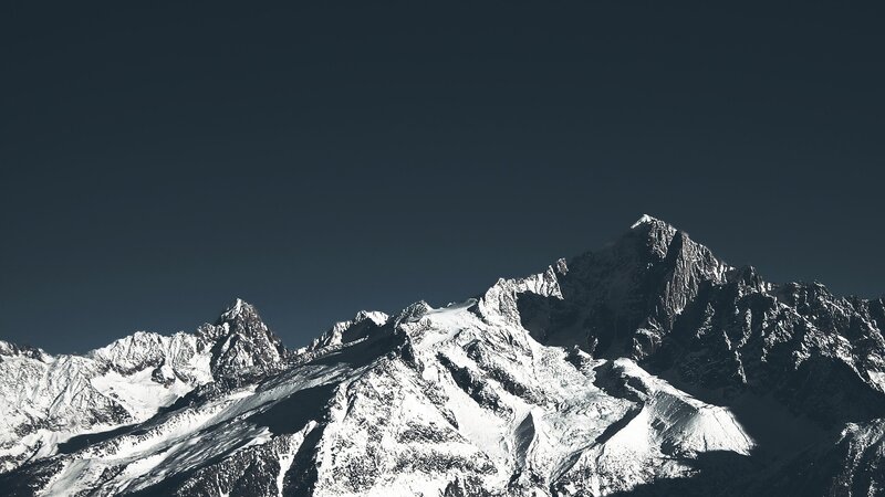 Snow-covered Mountain Peaks — White, Dramatic, Photograph, Mountains, Sky