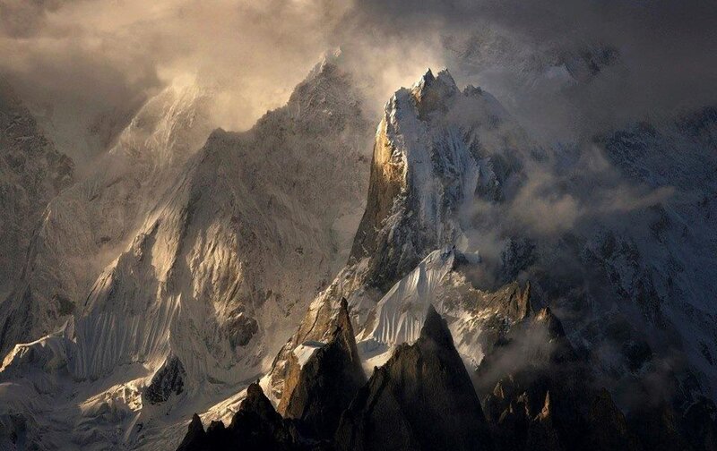 Snow-covered Mountain Peaks — White, Dramatic, Sunrise, Photograph, Clouds