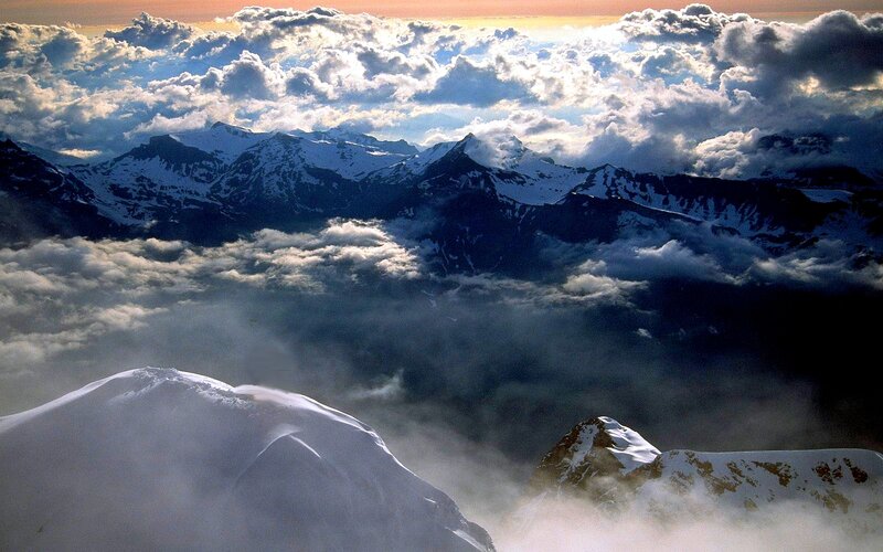 Snow-covered Mountain Peaks — White, Dramatic, Sunrise, Photograph