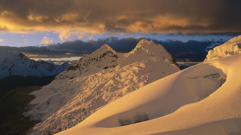 Snow-covered Mountain Peaks — White, Dramatic, Sunset, Photograph, Mountains