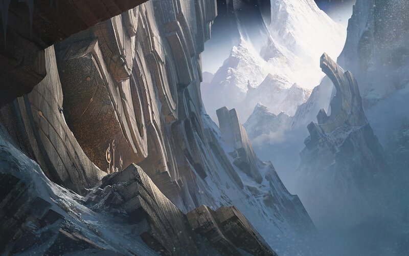 Snow-covered Mountain Peaks — White, Dramatic, Winter, Digital Art, Mountains