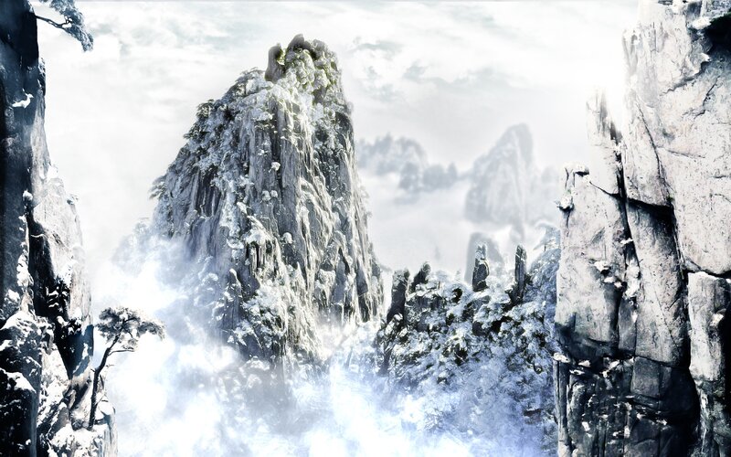 Snow-covered Mountain Peaks — White, Dramatic, Winter, Digital Art