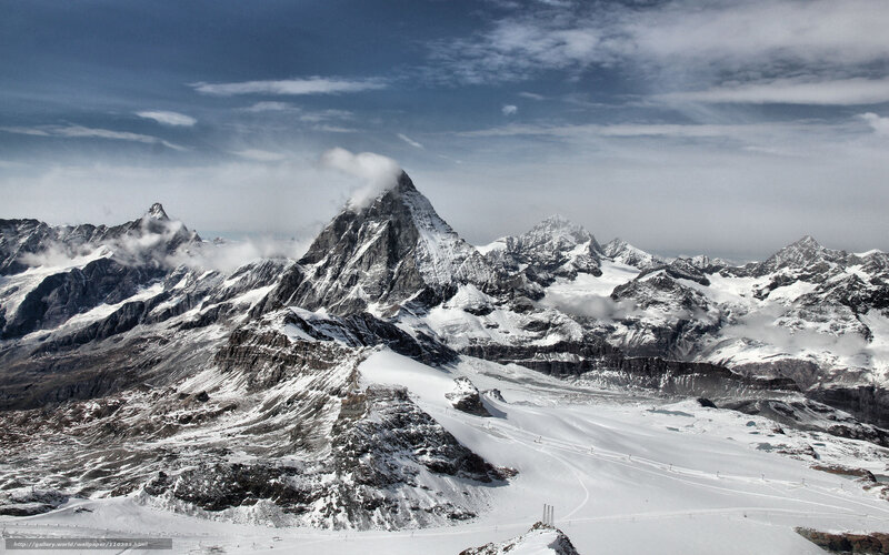Snow-covered Mountain Peaks — White, Dramatic, Winter, Photograph, Clouds, Glaciers