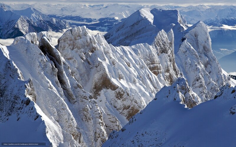 Snow-covered Mountain Peaks — White, Dramatic, Winter, Photograph, Mountains, Clouds