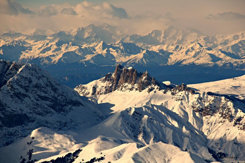 Snow-covered Mountain Peaks — White, Dramatic, Winter, Photograph, Mountains, Snow, Clouds