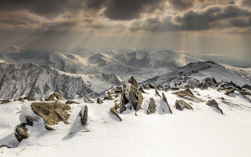 Snow-covered Mountain Peaks — White, Dramatic, Winter, Photograph, Mountains, Snow, Rocks
