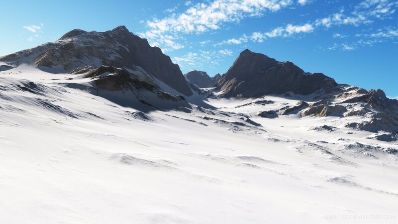 Snow-covered Mountain Peaks — White, Serene, Afternoon, 3d Render