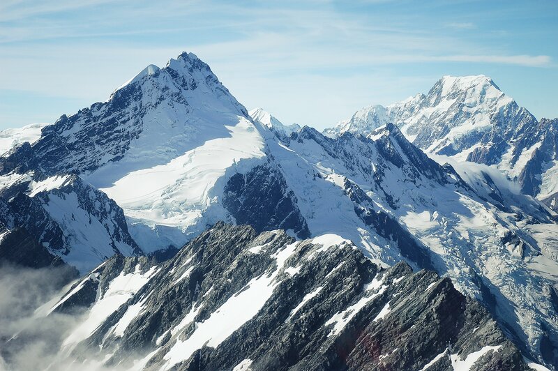 Snow-covered Mountain Peaks — White, Serene, Afternoon, Photograph, Mountains, Snow, Sky, Clouds