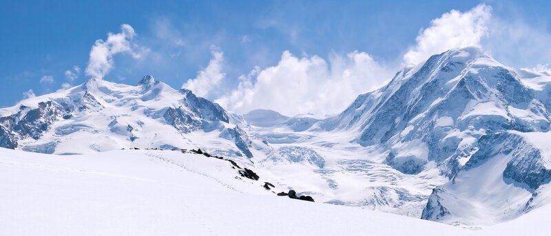 Snow-covered Mountain Peaks — White, Serene, Afternoon, Photograph, Mountains, Snow