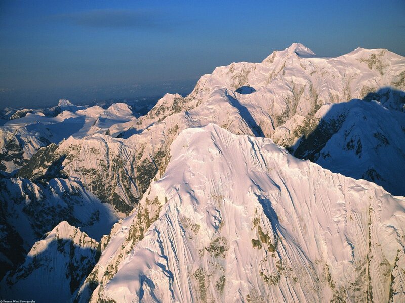 Snow-covered Mountain Peaks — White, Serene, Morning