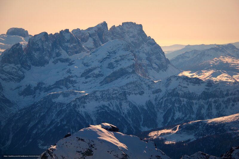 Snow-covered Mountain Peaks — White, Serene, Sunset, Photograph, Mountains, Snow