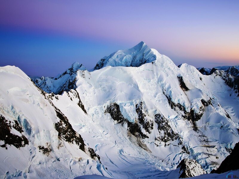 Snow-covered Mountain Peaks — White, Serene, Sunset, Photograph