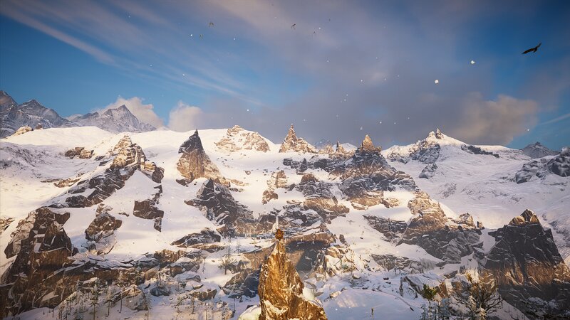 Snow-covered Mountain Peaks — White, Serene, Winter, 3d Render