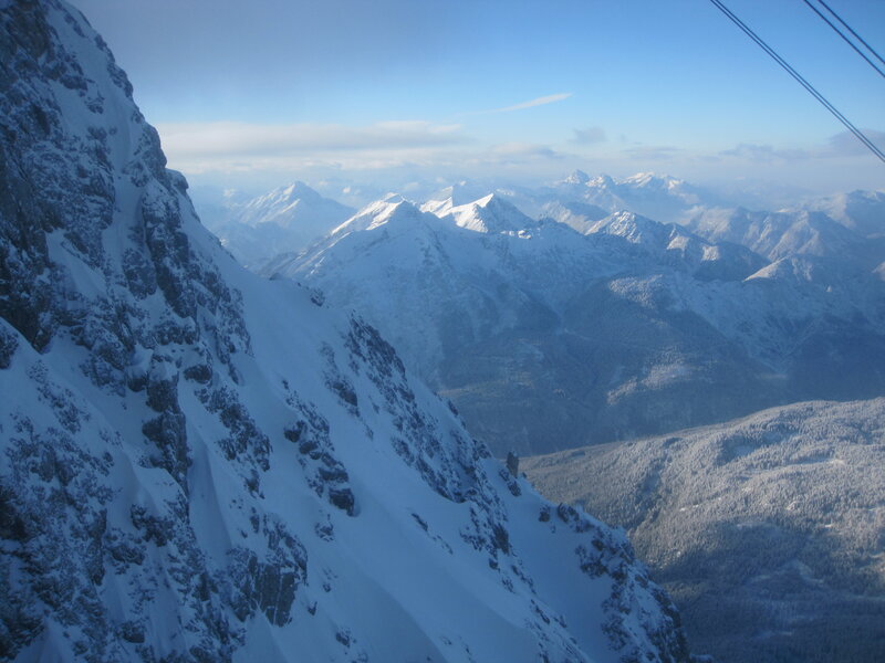 Snow-covered Mountain Peaks — White, Serene, Winter, Photograph, Mountains, Forest, Cable Car Lines