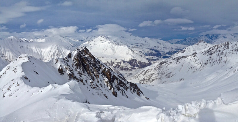 Snow-covered Mountain Peaks — White, Serene, Winter, Photograph, Mountains, Snow, Clouds, Blue