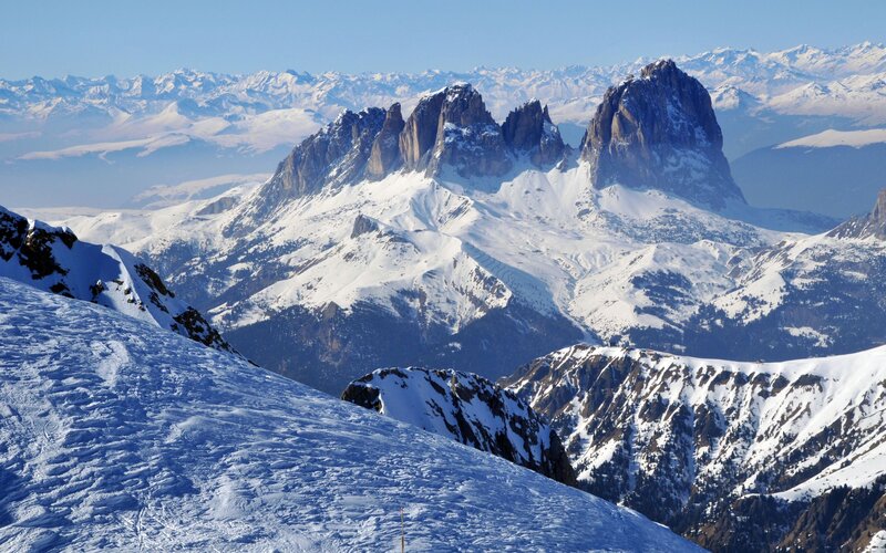Snow-covered Mountain Peaks — White, Serene, Winter, Photograph, Mountains, Snow
