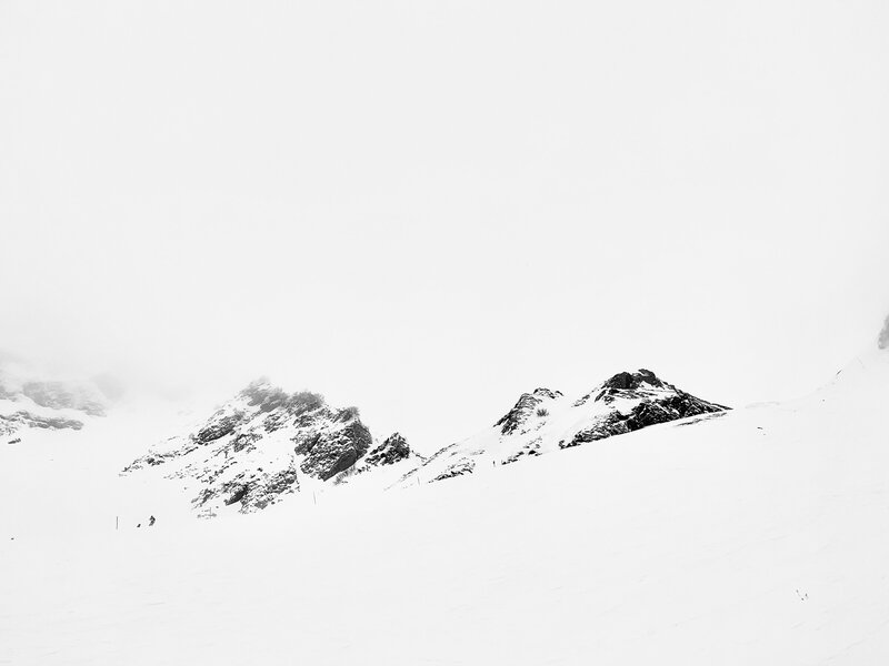 Snow-covered Mountain Peaks — White, Serene, Winter, Photograph, Snow, Sky