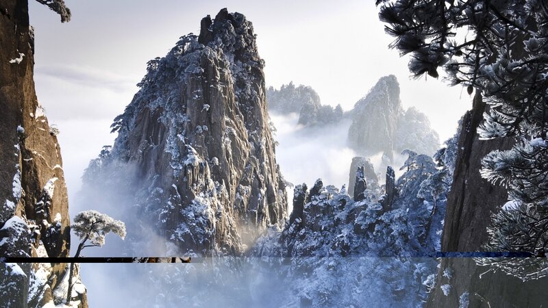 Snow-covered Mountain Peaks — White, Serene, Winter, Photograph