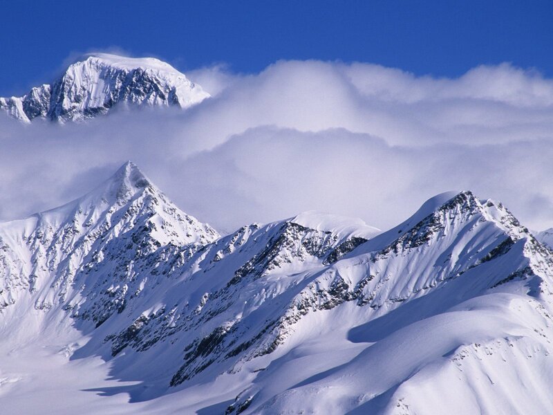 Snow-covered Mountain Peaks — Winter, Clouds