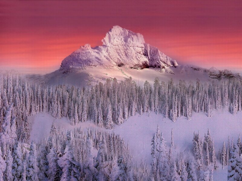 Snow-covered Mountain — Pink, Serene, Sunset