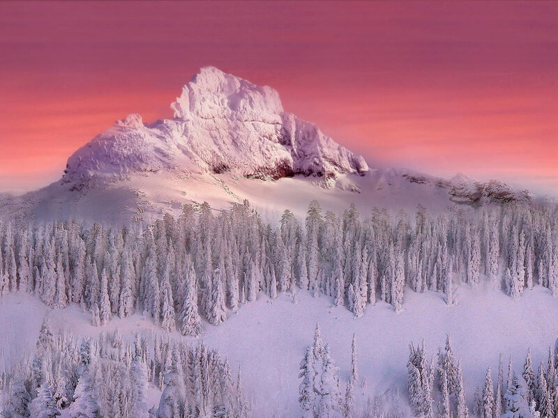 Snow-covered Mountain — Pink, Serene