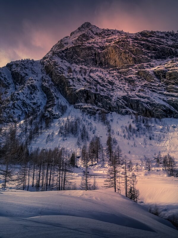 Snow-covered Mountain — Purple, Dramatic, Sunset, Photograph