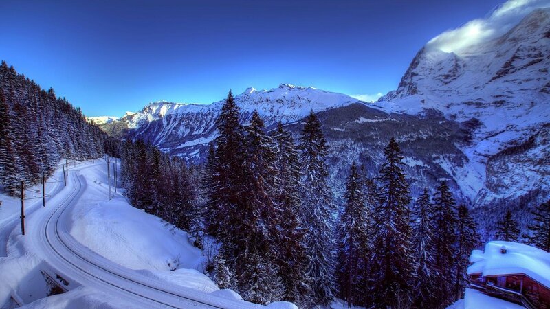 Snow-covered Mountain Railway — Blue