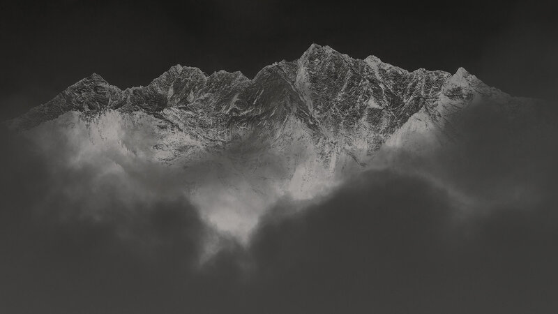 Snow-covered Mountain Range — Black, Dramatic, Photograph