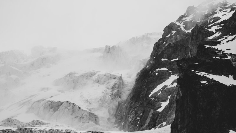 Snow-covered Mountain Range — Black, Dramatic, Winter