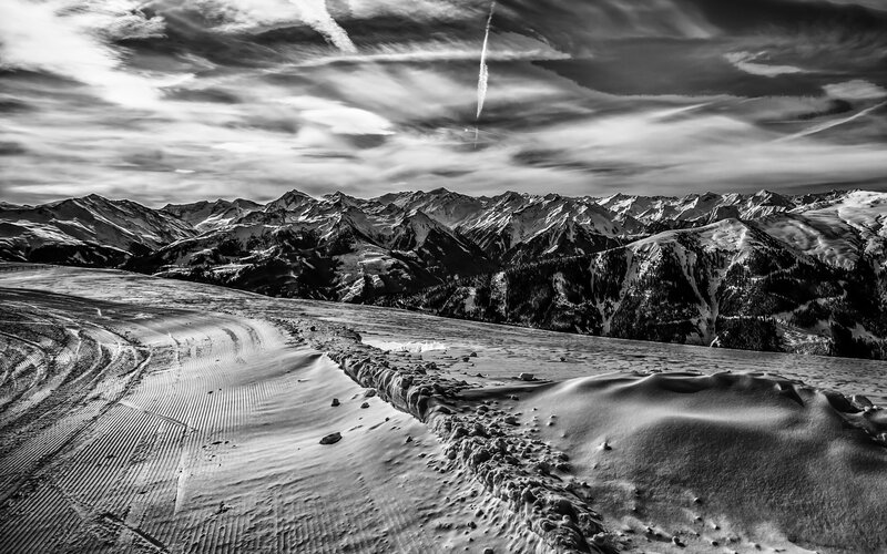 Snow-covered Mountain Range — Black