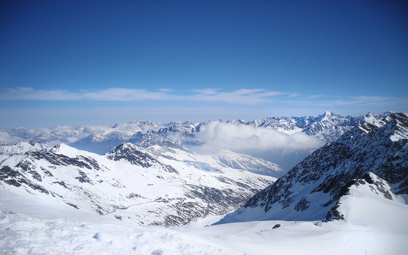 Snow-covered Mountain Range — Blue, Clouds
