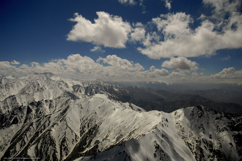 Snow-covered Mountain Range — Blue, Dramatic, Afternoon, Photograph, Clouds, Sky