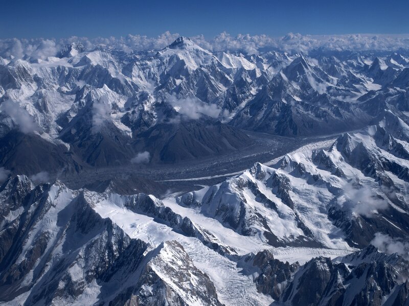 Snow-covered Mountain Range — Blue, Dramatic, Afternoon, Photograph, Clouds