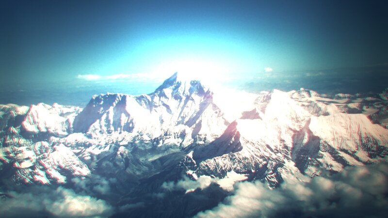 Snow-covered Mountain Range — Blue, Dramatic, Digital Art, Mountains, Clouds