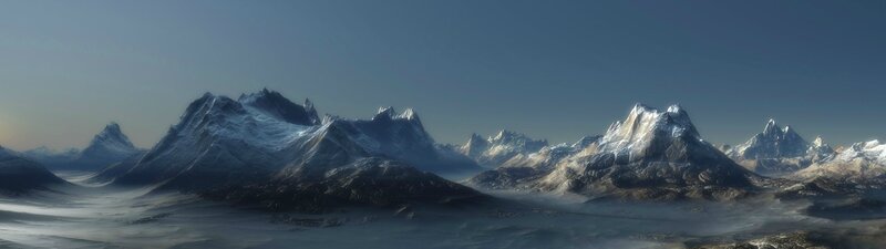 Snow-covered Mountain Range — Blue, Dramatic, Digital Art, Mountains, Snow, Sky