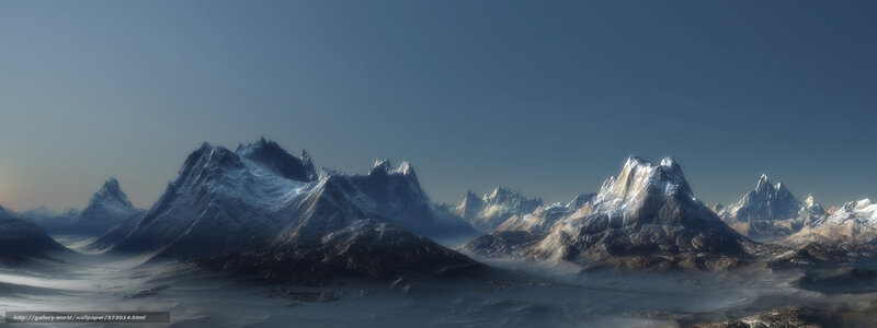 Snow-covered Mountain Range — Blue, Dramatic, Digital Art, Mountains, Snow