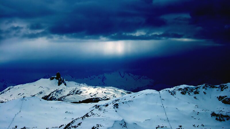 Snow-covered Mountain Range — Blue, Dramatic, Night, Photograph