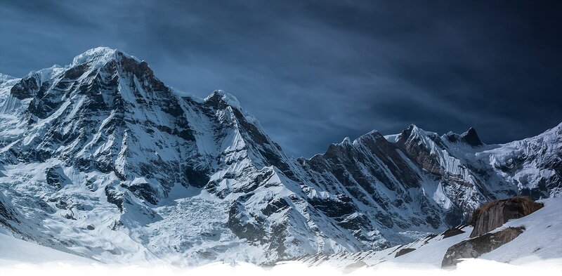 Snow-covered Mountain Range — Blue, Dramatic, Photograph, Mountains, Snow