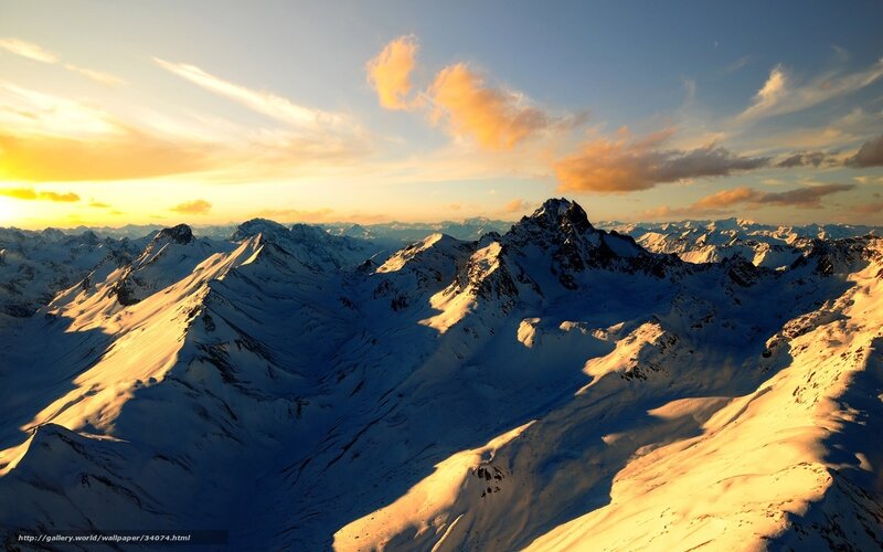 Snow-covered Mountain Range — Blue, Dramatic, Sunset, Photograph