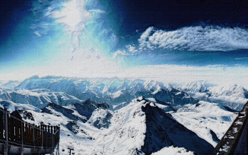 Snow-covered Mountain Range — Blue, Dramatic, Winter, Digital Art, Sky