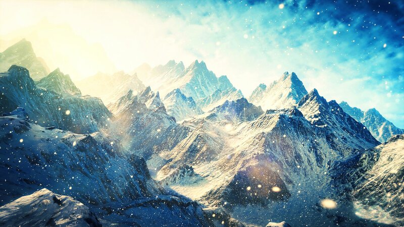 Snow-covered Mountain Range — Blue, Dramatic, Winter, Digital Art