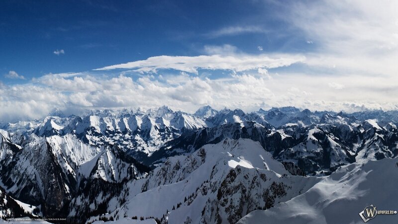 Snow-covered Mountain Range — Blue, Dramatic, Winter, Photograph, Clouds, Sky