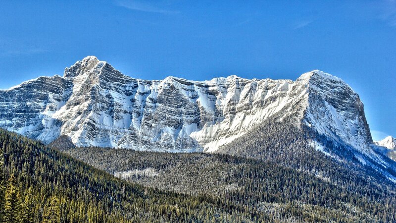 Snow-covered Mountain Range — Blue, Dramatic, Winter, Photograph, Forest