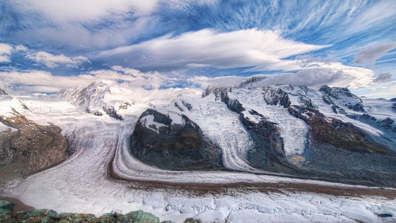Snow-covered Mountain Range — Blue, Dramatic, Winter, Photograph, Glaciers