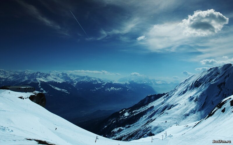 Snow-covered Mountain Range — Blue, Dramatic, Winter, Photograph, Mountains, Clouds